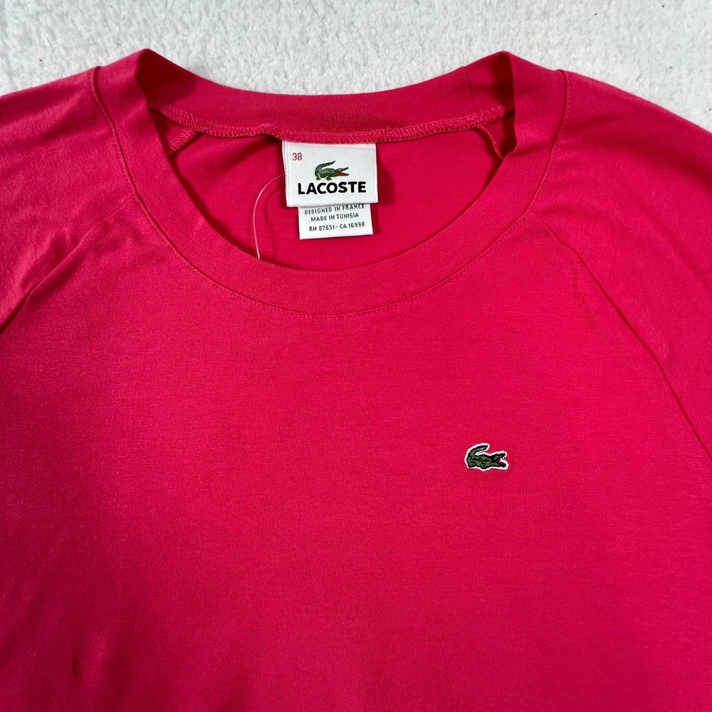 Lacoste Womens Long Sleeve Crew Neck T-Shirt Deep Pink US Size M (EU/6) VTG NWT - Picture 3 of 10
